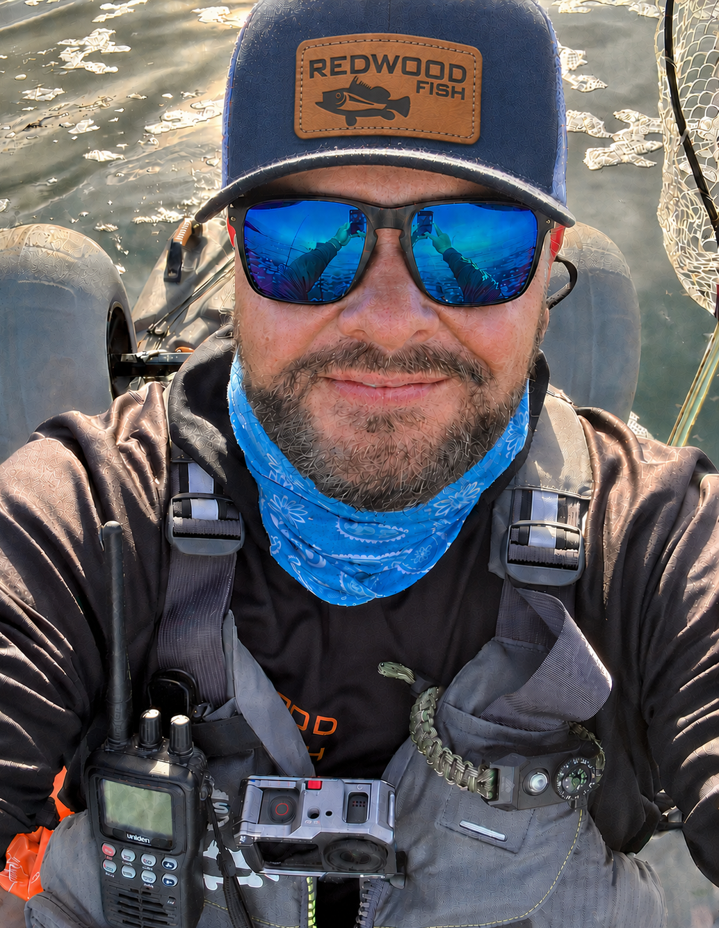 Tyler, The Redwood Fisherman, out on the kayak